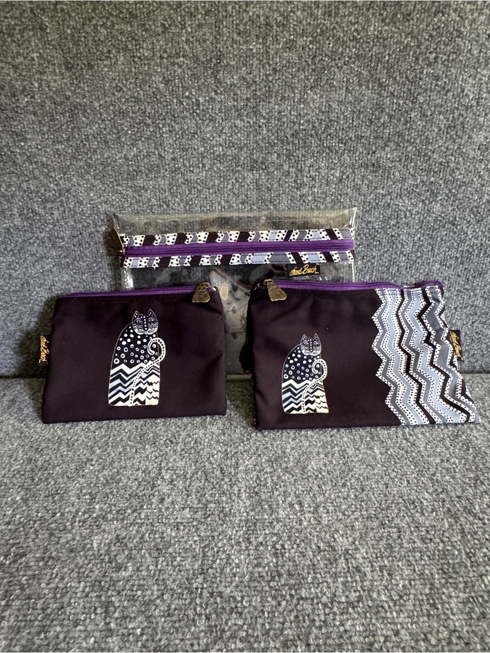 Laurel Burch Feline Clan 3 Pc Cosmetic Bag Set Cat Makeup Travel Pouches